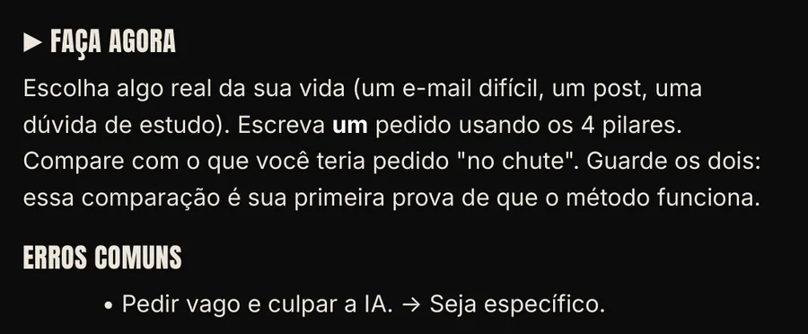 O bloco Faça Agora que fecha a Fase 1 do Detonado